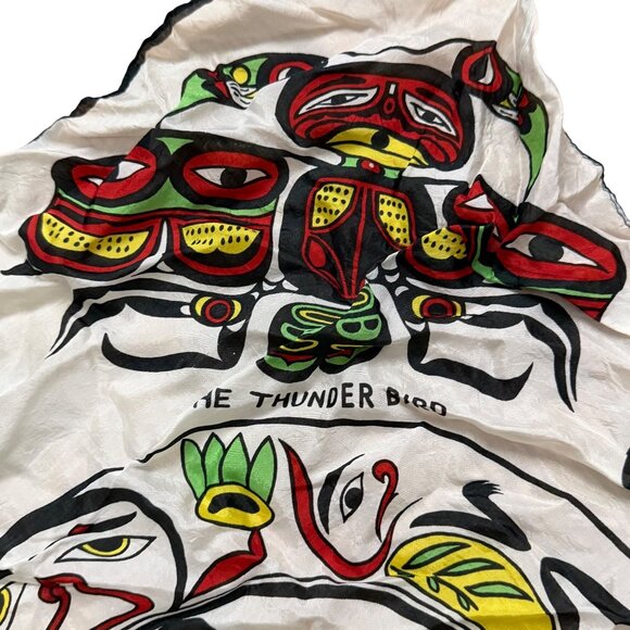 VTG Native Haida Tribal Art Canadian Scarf Thunder Bird Frog Whale Fish - Picture 3 of 9